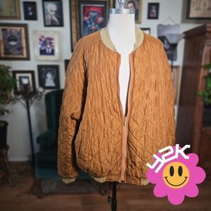 Vintage Y2K Silk Club Men 100% Silk Reversible Quilted Bomber Jacket Bronze XL